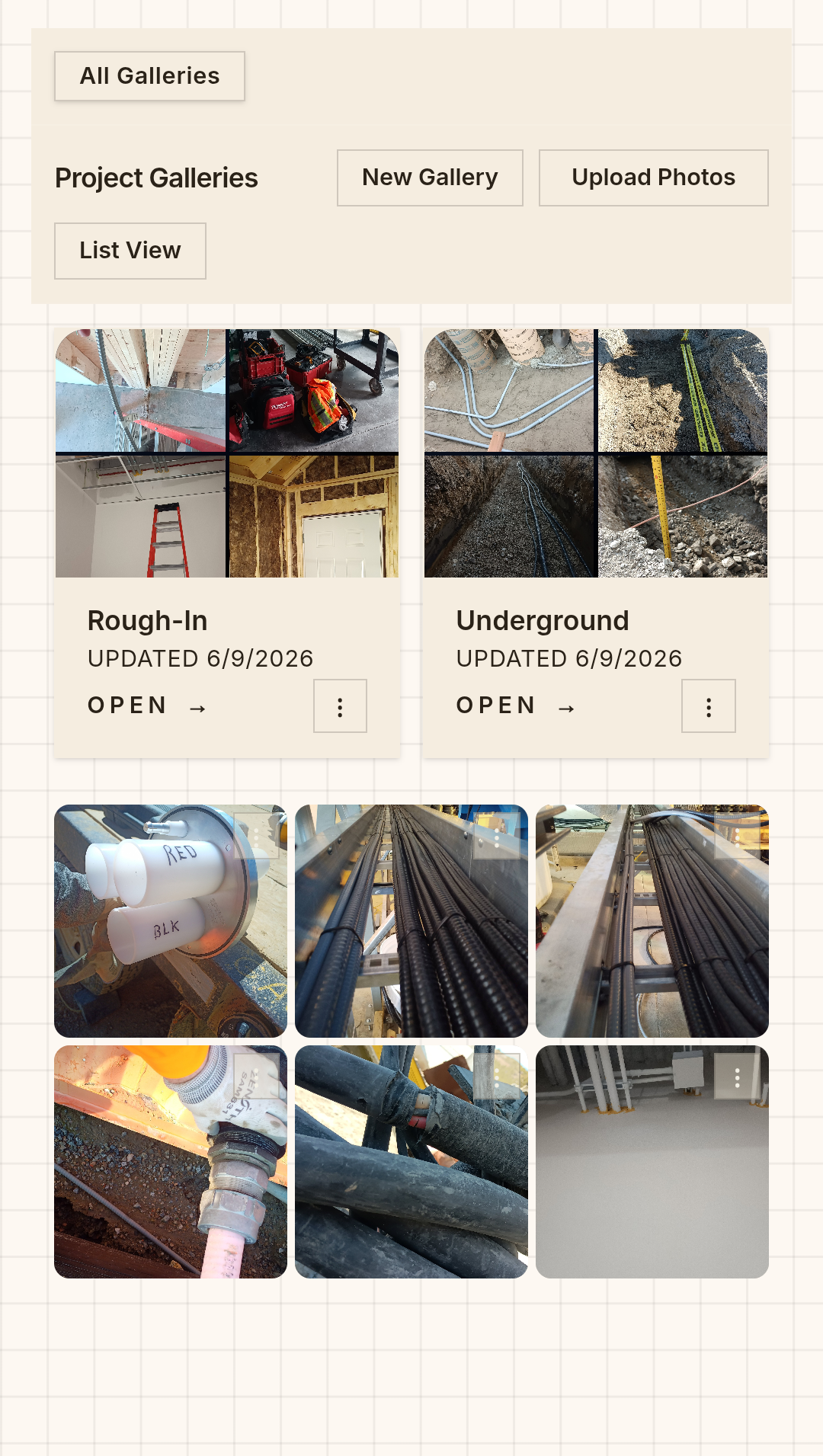 Photo galleries on a phone — shot and sorted from the field