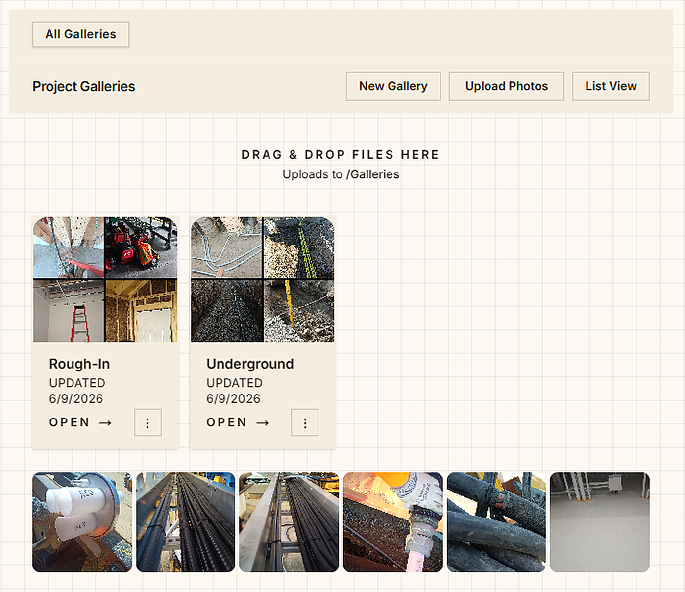 Job photo galleries organized by project
